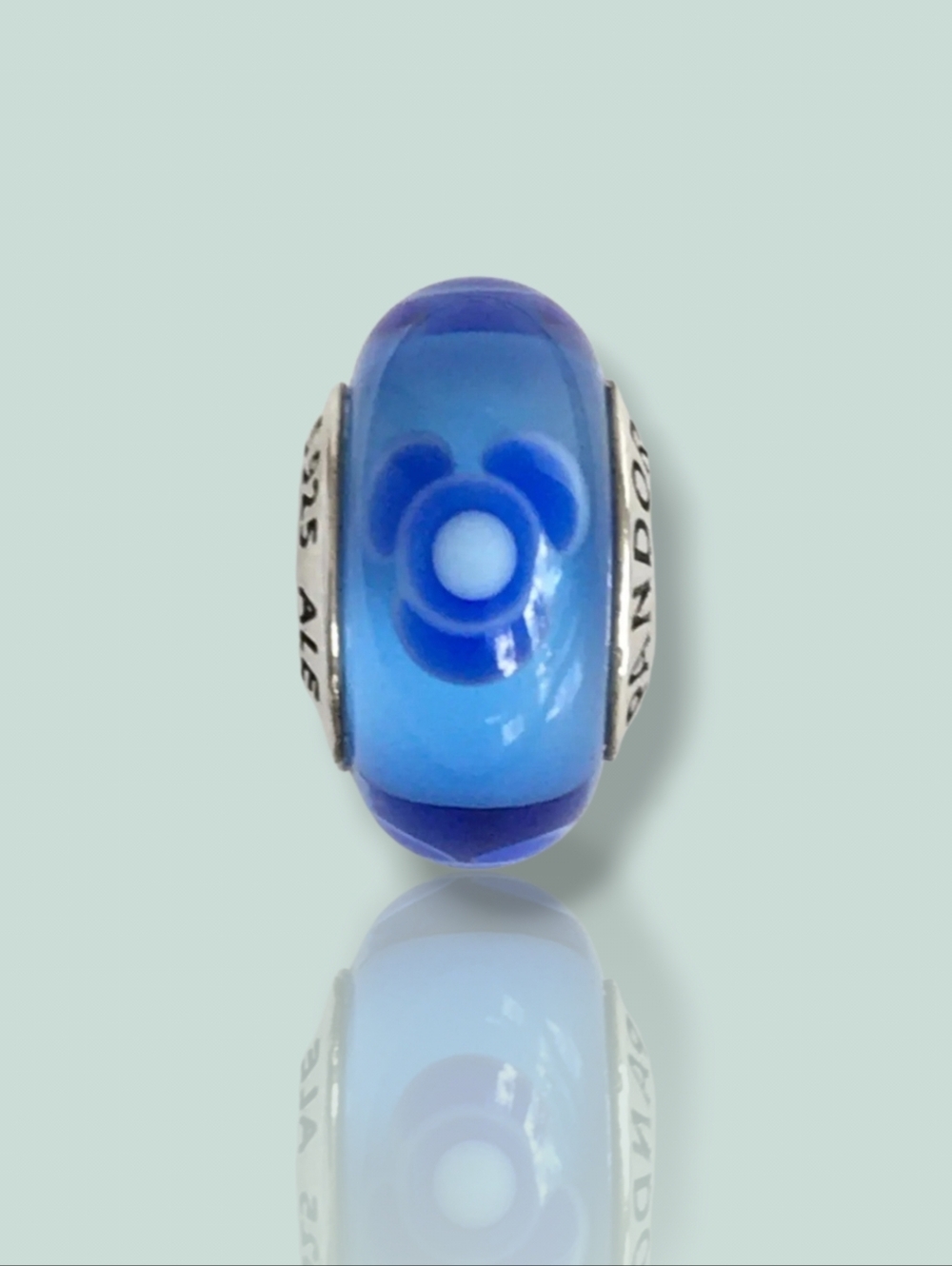 PANDORA Sterling Silver Blue Flowers For You Murano Glass Bead Charm Retired